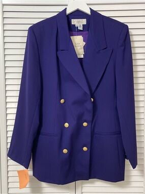NWT Vintage 100% Wool Career Essentials Purple Suit Jacket Blazer Bold Statement